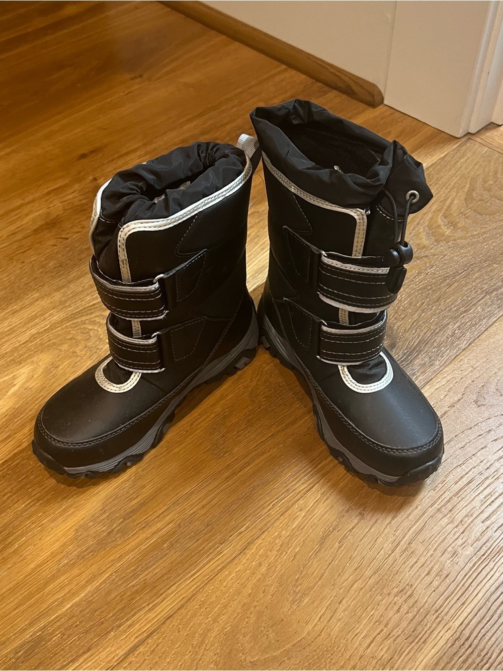 Lands’ End Kids Black Winter Snow Boots with Reflective Trim